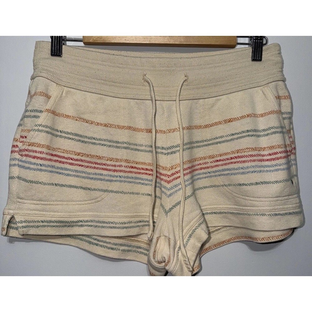 Prana Womens Cozy Up Multi Stripe Canvas Cream Drawstring Casual Shorts M